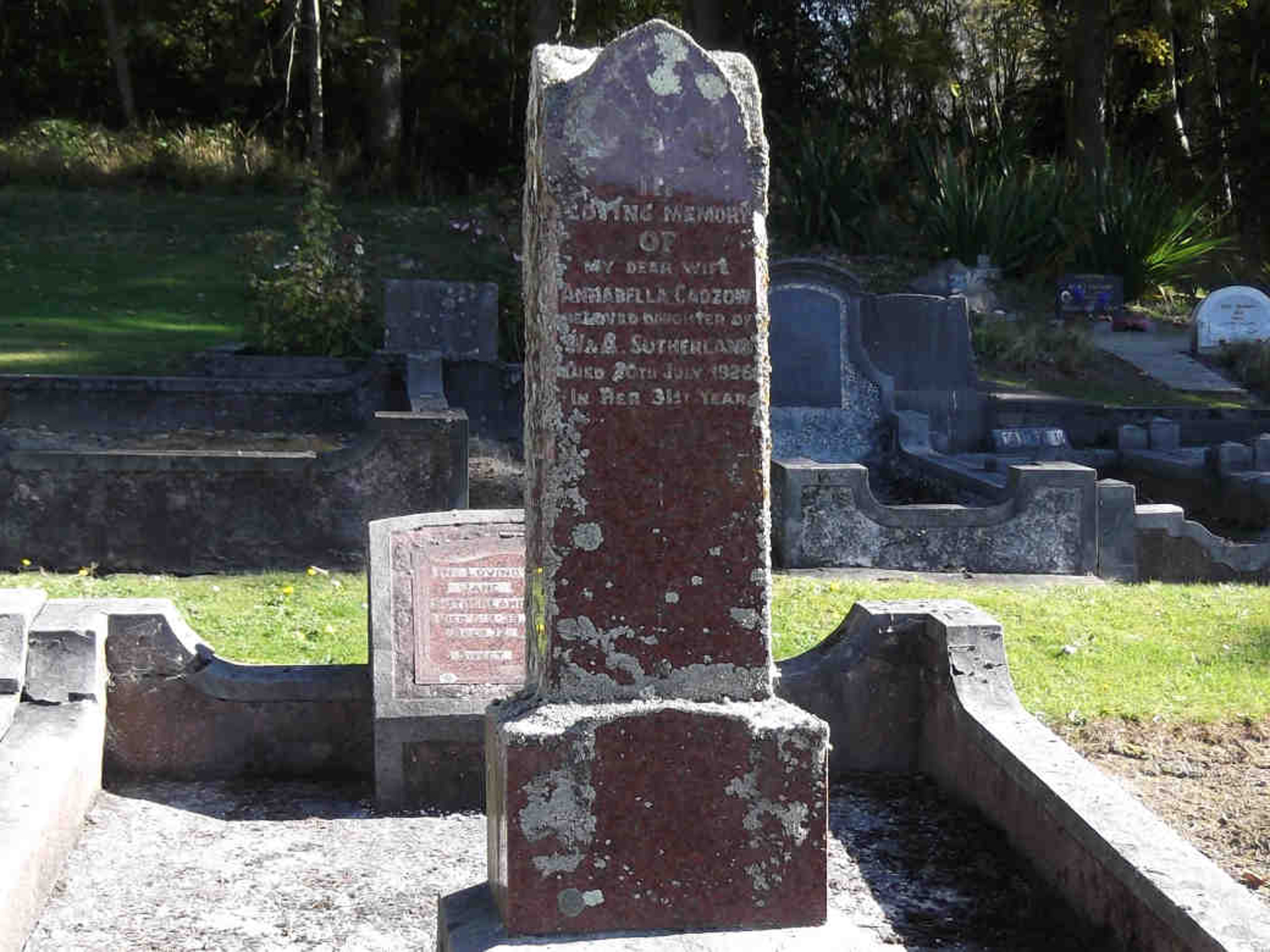 Photo of headstones/Annabella Sutherland d 1926 hdstn Waitati